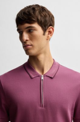 Structured-cotton polo shirt with zip placket, Purple