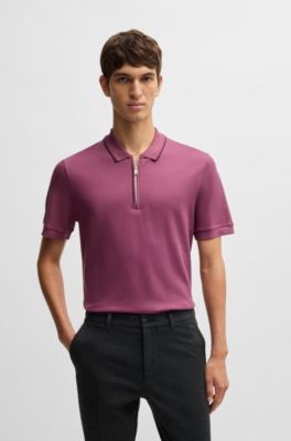 Structured-cotton polo shirt with zip placket, Purple