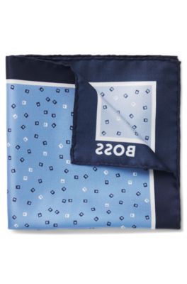 Silk pocket square with digital print, Light Blue