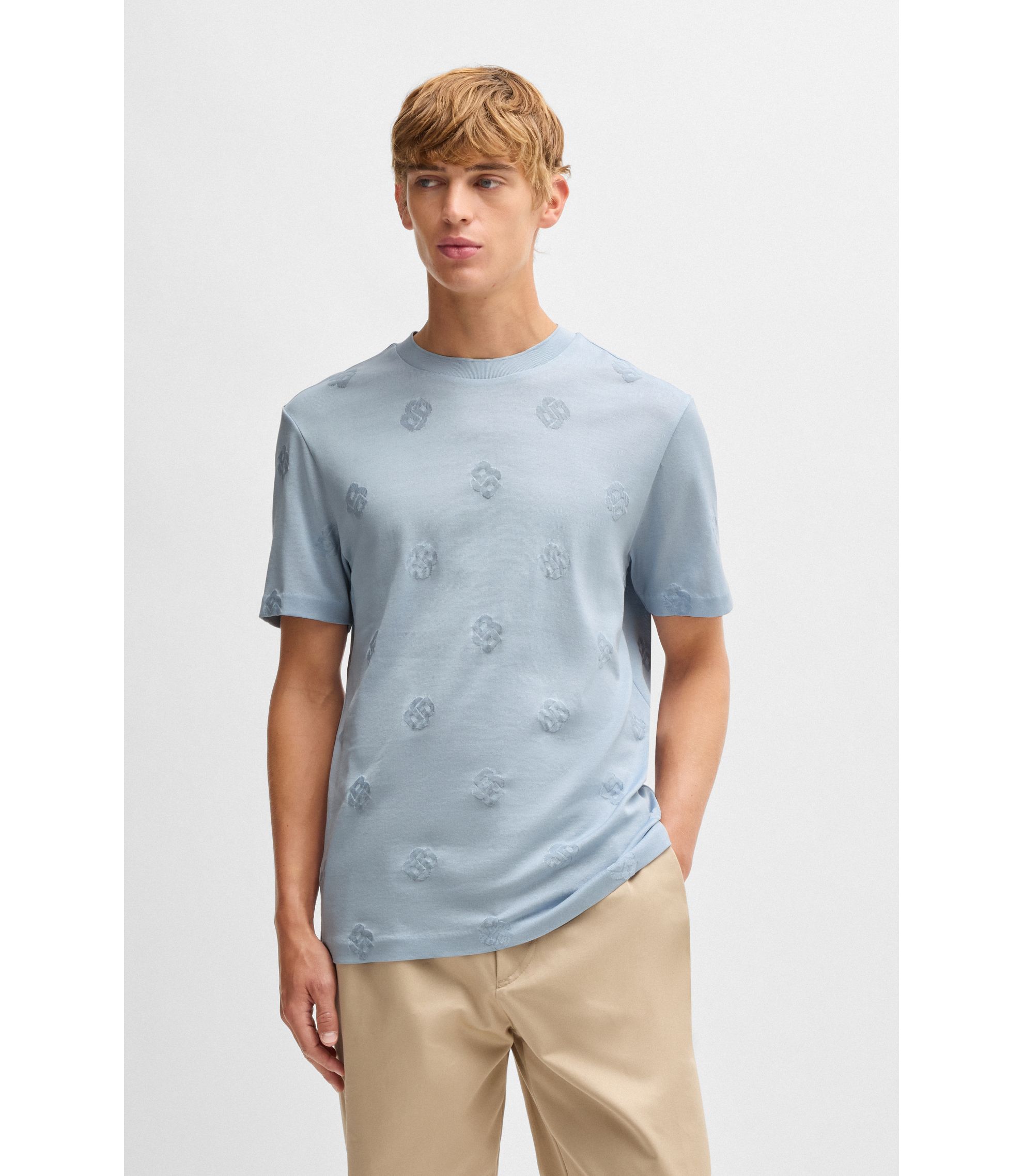 BOSS - Mercerized-cotton T-shirt with Double B monograms