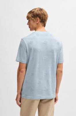 Mercerized-cotton T-shirt with Double B monograms, Light Blue
