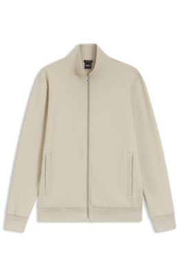 Sweat zipp&eacute; en piqu&eacute; de coton stretch merceris&eacute;, Beige clair
