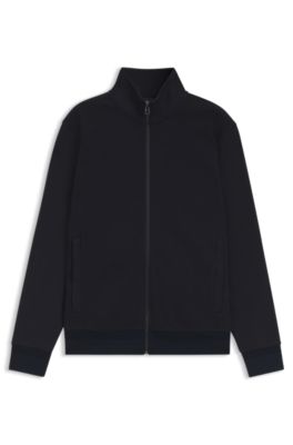Zip-up sweatshirt in mercerized stretch-cotton piqu&eacute;, Dark Blue