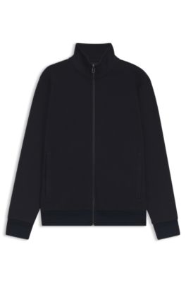 Zip-up sweatshirt in mercerized stretch-cotton piqu&eacute;, Dark Blue