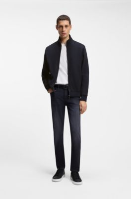 Zip-up sweatshirt in mercerized stretch-cotton piqu&eacute;, Dark Blue