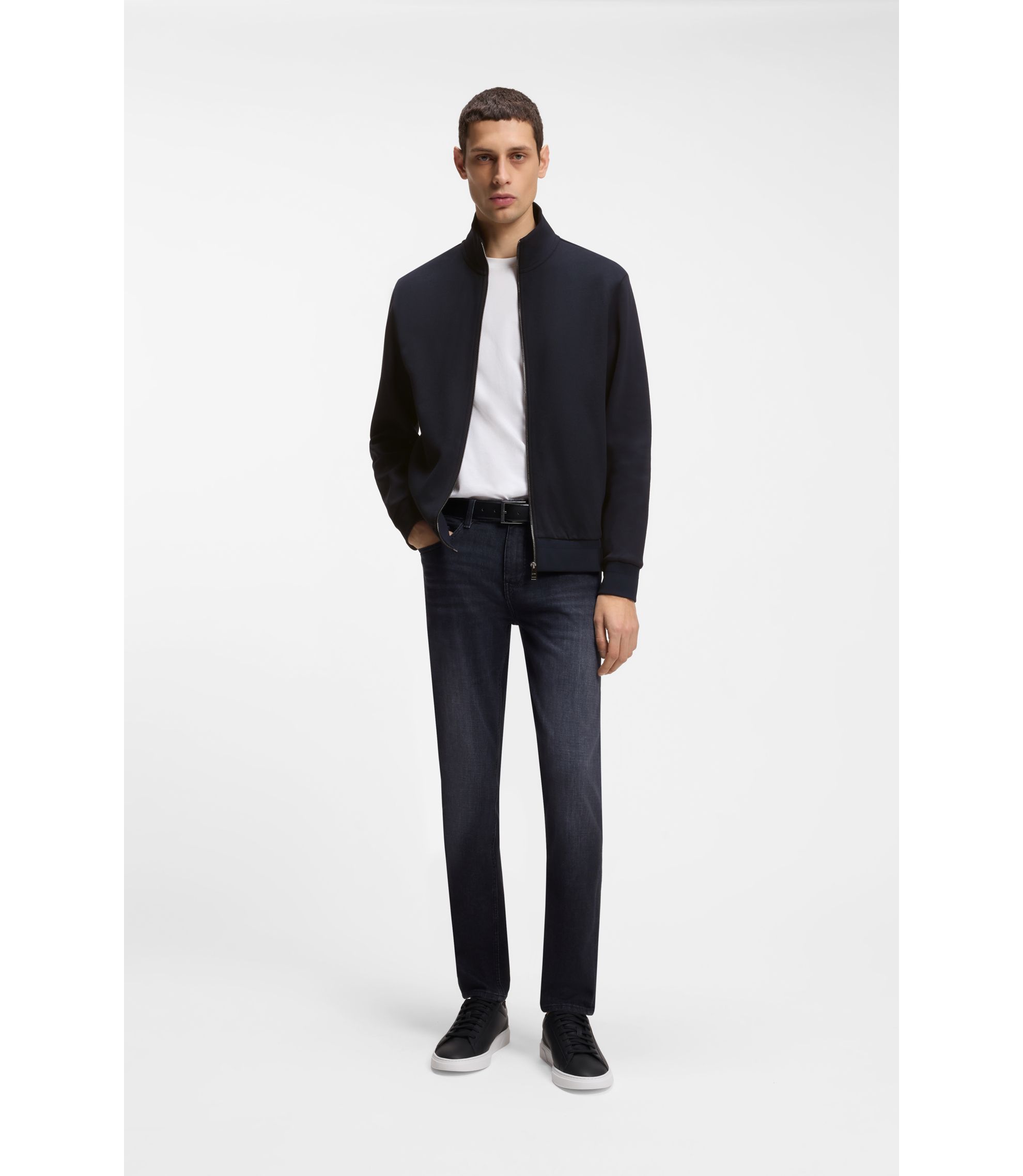 BOSS - Zip-up sweatshirt in mercerized stretch-cotton piqué - Dark
