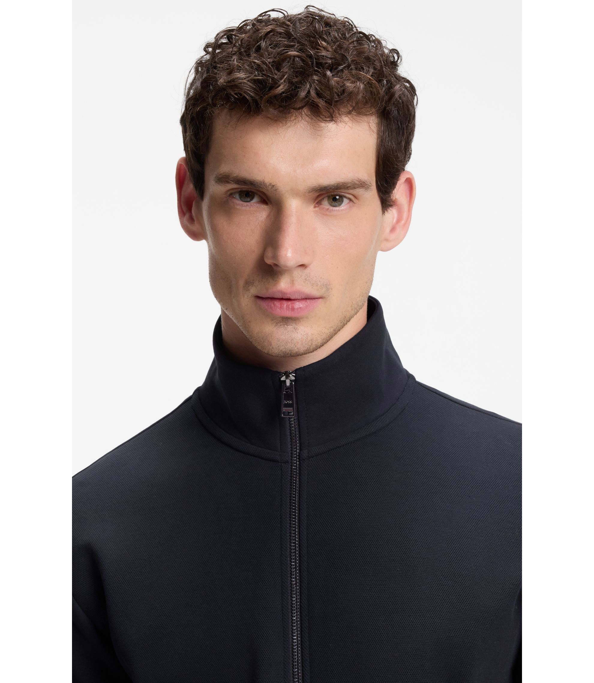 BOSS - Zip-up sweatshirt in mercerized stretch-cotton piqué - Dark