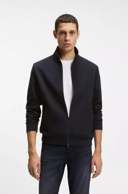 Zip-up sweatshirt in mercerized stretch-cotton piqué