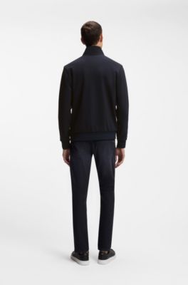 Sudadera de algod&oacute;n el&aacute;stico mercerizado con cremallera, Azul oscuro