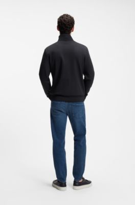 Zip-up sweatshirt in mercerized stretch-cotton piqu&eacute;, Dark Blue