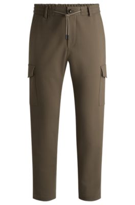 Tapered-fit cargo trousers in double-weave stretch cotton, Light Green