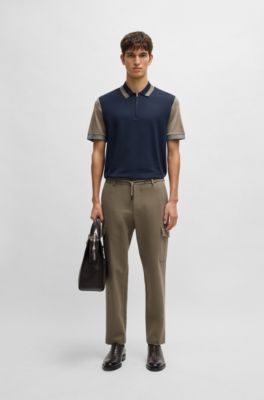 Tapered-fit cargo trousers in double-weave stretch cotton, Light Green