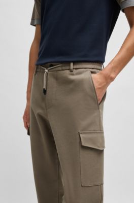 Tapered-fit cargo trousers in double-weave stretch cotton, Light Green