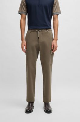 Tapered-fit cargo trousers in double-weave stretch cotton, Light Green