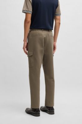 Tapered-fit cargo trousers in double-weave stretch cotton, Light Green