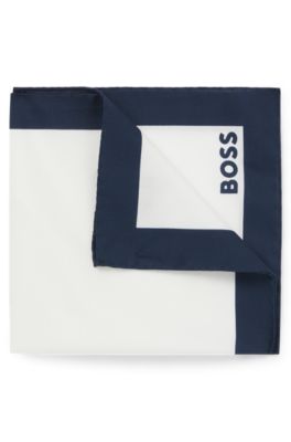 Cotton pocket square with logo and border print, Dark Blue