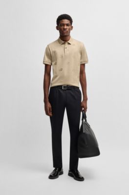 Mercerized-cotton polo shirt with Double B monograms, Light Beige