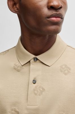 Mercerized-cotton polo shirt with Double B monograms, Light Beige