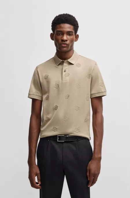 Mercerized-cotton polo shirt with Double B monograms