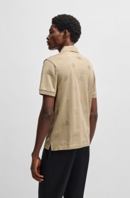 Mercerized-cotton polo shirt with Double B monograms, Light Beige