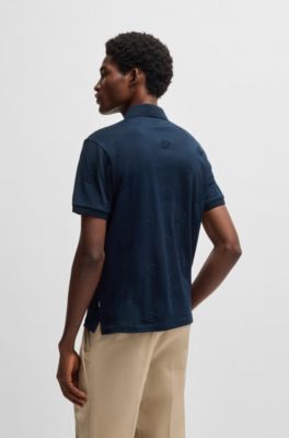 Polo de algod&oacute;n mercerizado con monogramas Double B, Azul oscuro