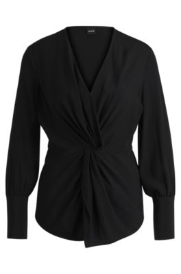 Hugo Boss Regular-fit Blouse In Silk With Twist Front In Black