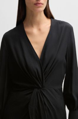 Regular-fit blouse in silk with twist front, Black