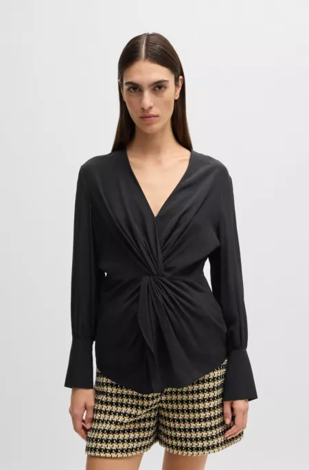 Regular-fit blouse in silk with twist front