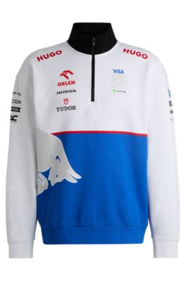 Sweat de supporter en molleton de coton &agrave; encolure zipp&eacute;e et logo sp&eacute;cial, Blanc