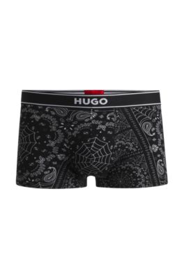 Stretch-cotton trunks with seasonal print, Black