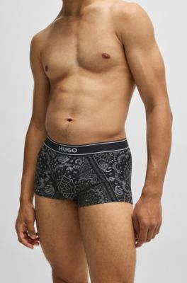 Stretch-cotton trunks with seasonal print, Black
