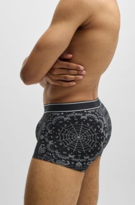 Stretch-cotton trunks with seasonal print, Black