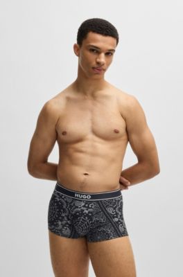 Stretch-cotton trunks with seasonal print, Black