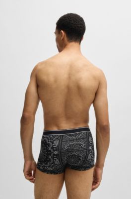 Stretch-cotton trunks with seasonal print, Black