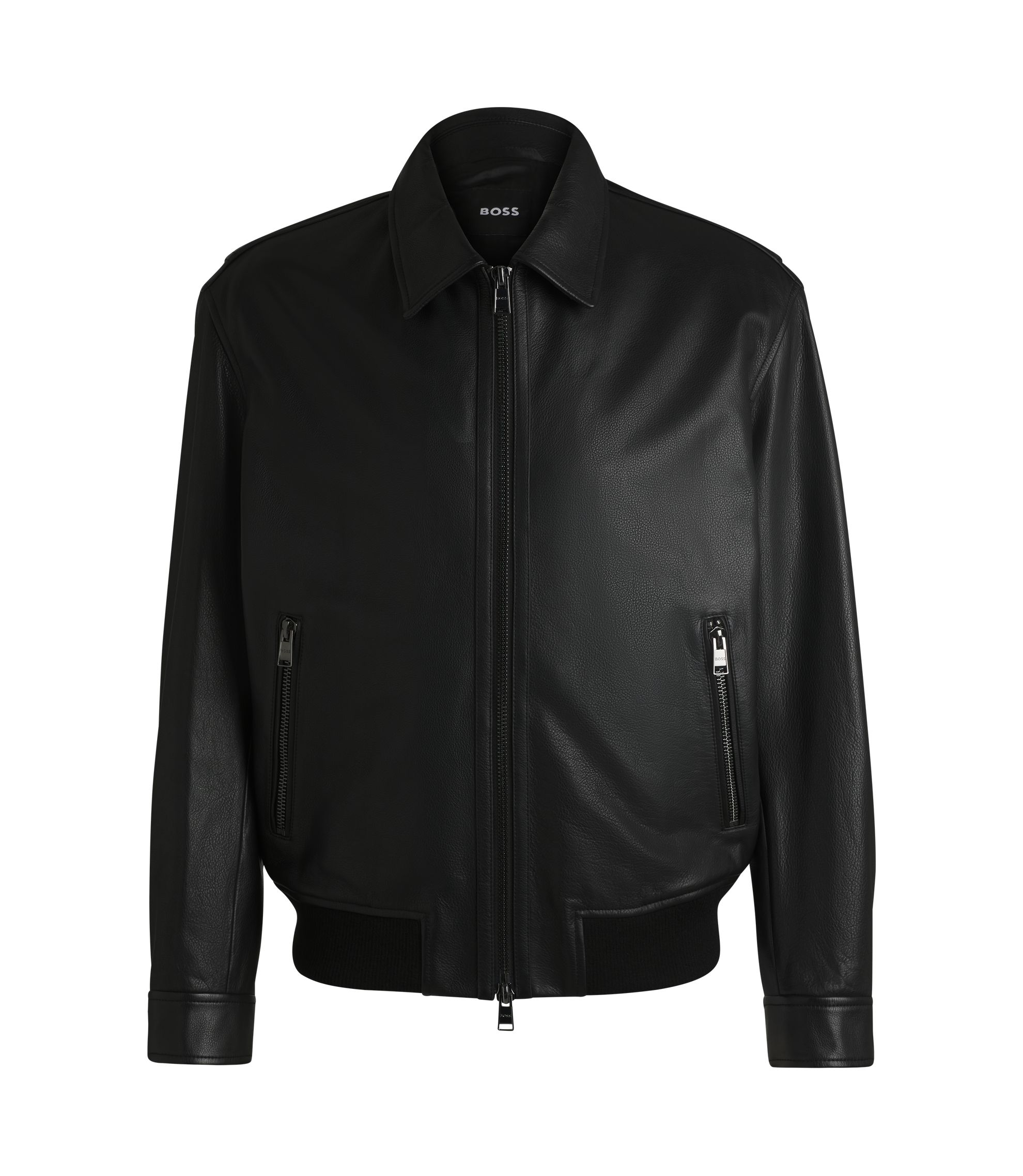 新品タグ付き Hugo Boss レザージャケット ソフトタッチ 黒 46R HUGO - Leather biker jacket with zipped sleeves - Black