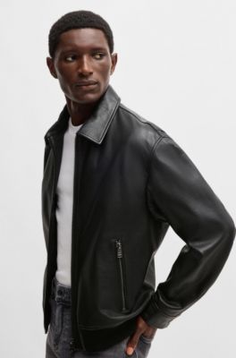 Milled-leather jacket with two-way zip, Black