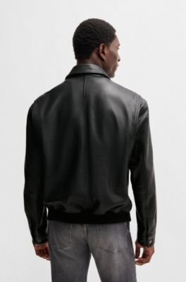 BOSS - Milled-leather jacket with two-way zip - Black