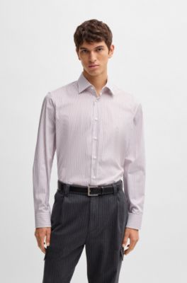 Regular-fit shirt in easy-iron stretch cotton, Pink