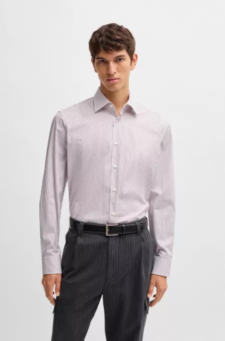 Regular-fit shirt in easy-iron stretch cotton