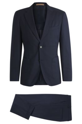 Slim-fit suit in a striped wool blend, Dark Blue