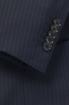 Slim-fit suit in a striped wool blend, Dark Blue