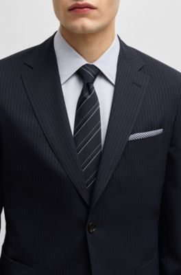 Slim-fit suit in a striped wool blend, Dark Blue