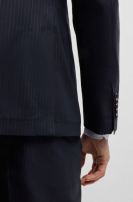 Slim-fit suit in a striped wool blend, Dark Blue