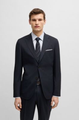 Slim-fit suit in a striped wool blend, Dark Blue
