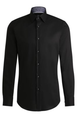 Slim-fit shirt in easy-iron cotton poplin, Black