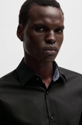 Slim-fit shirt in easy-iron cotton poplin, Black