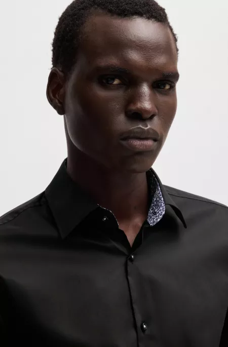 Slim-fit shirt in easy-iron cotton poplin