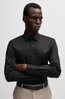 Slim-fit shirt in easy-iron cotton poplin, Black