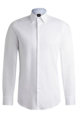 Slim-fit shirt in easy-iron cotton poplin, White