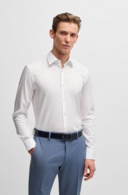 Slim-fit shirt in easy-iron cotton poplin, White